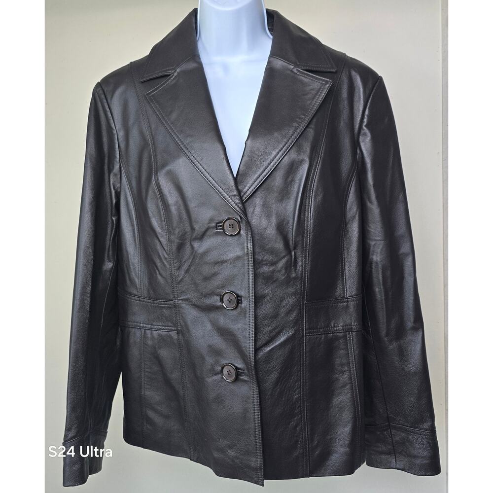 East5th Dark Brown Genuine Leather Jacket Double Breasted Buttoned Women's XL